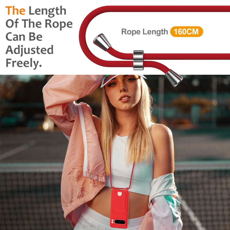 For Google Pixel 8 Pro Integrated Card Bag Solid Color Liquid Silicone Phone Case with Lanyard