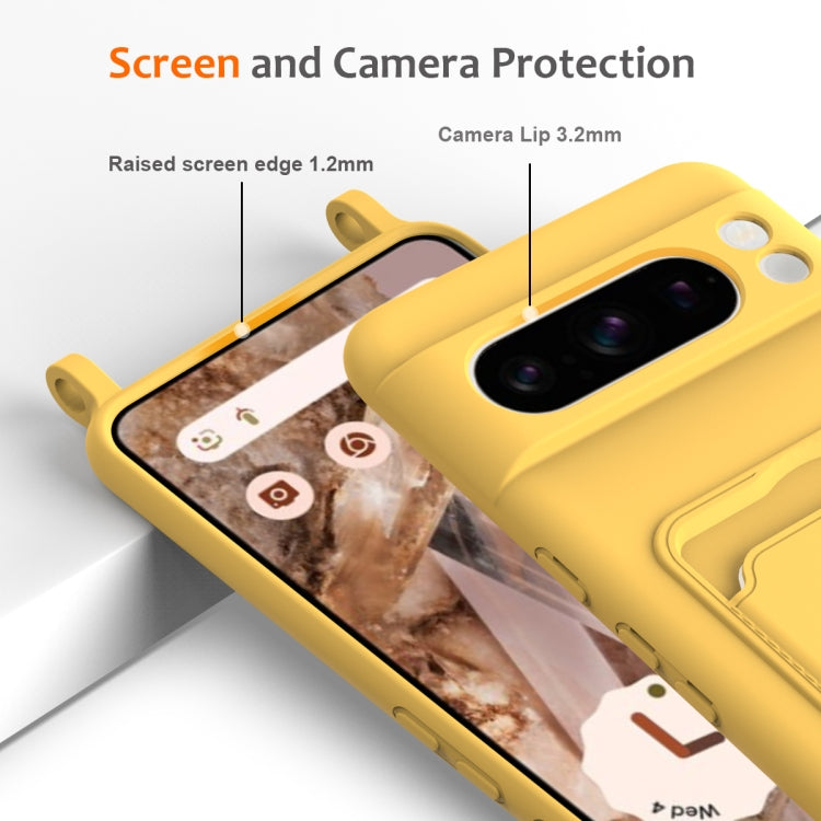 For Google Pixel 8 Pro Integrated Card Bag Solid Color Liquid Silicone Phone Case with Lanyard