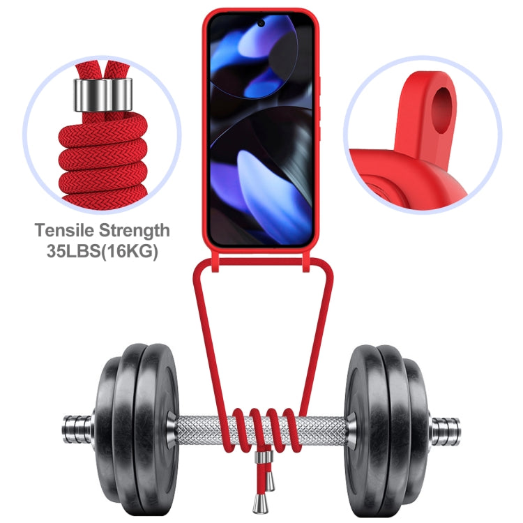 For Google Pixel 9 Integrated Card Bag Solid Color Liquid Silicone Phone Case with Lanyard