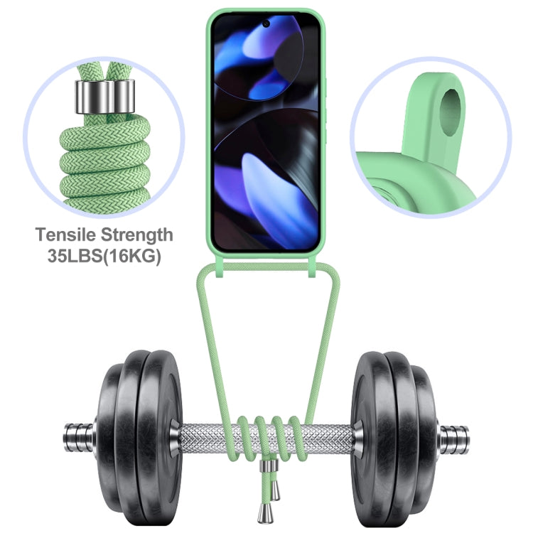 For Google Pixel 9 Integrated Card Bag Solid Color Liquid Silicone Phone Case with Lanyard