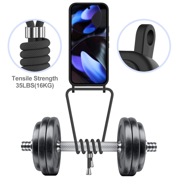 For Google Pixel 9 Integrated Card Bag Solid Color Liquid Silicone Phone Case with Lanyard