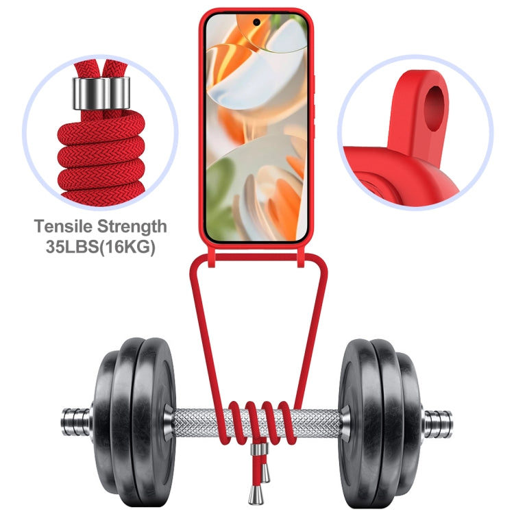 For Google Pixel 9 Pro XL Integrated Card Bag Solid Color Liquid Silicone Phone Case with Lanyard