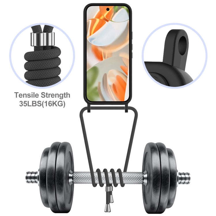 For Google Pixel 9 Pro XL Integrated Card Bag Solid Color Liquid Silicone Phone Case with Lanyard