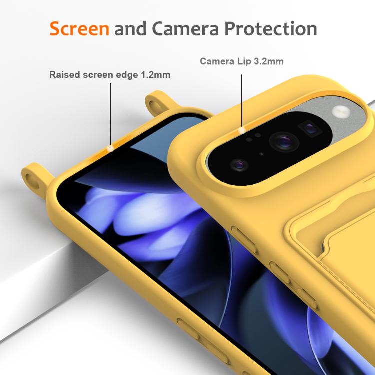 For Google Pixel 10 Integrated Card Bag Solid Color Liquid Silicone Phone Case with Lanyard