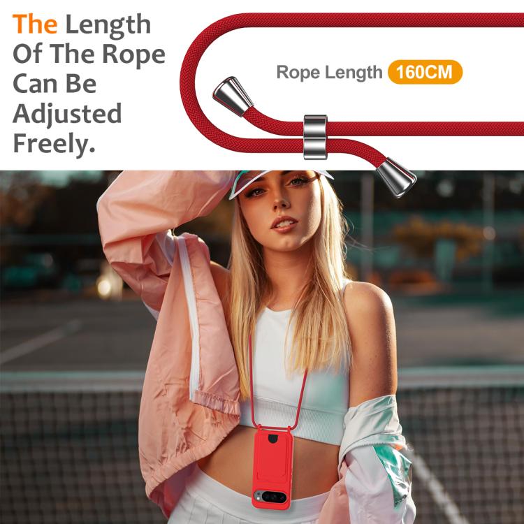For Google Pixel 10 Pro XL Integrated Card Bag Solid Color Liquid Silicone Phone Case with Lanyard