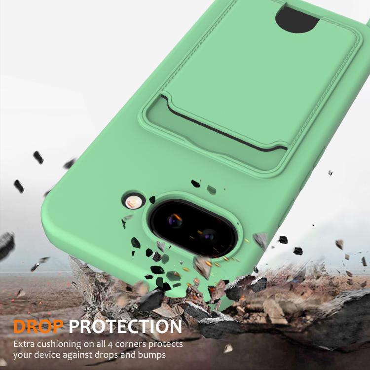 For Google Pixel 9a Integrated Card Bag Solid Color Liquid Silicone Phone Case with Lanyard