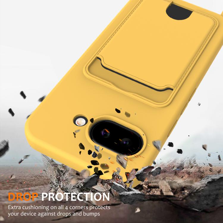 For Google Pixel 9a Integrated Card Bag Solid Color Liquid Silicone Phone Case with Lanyard