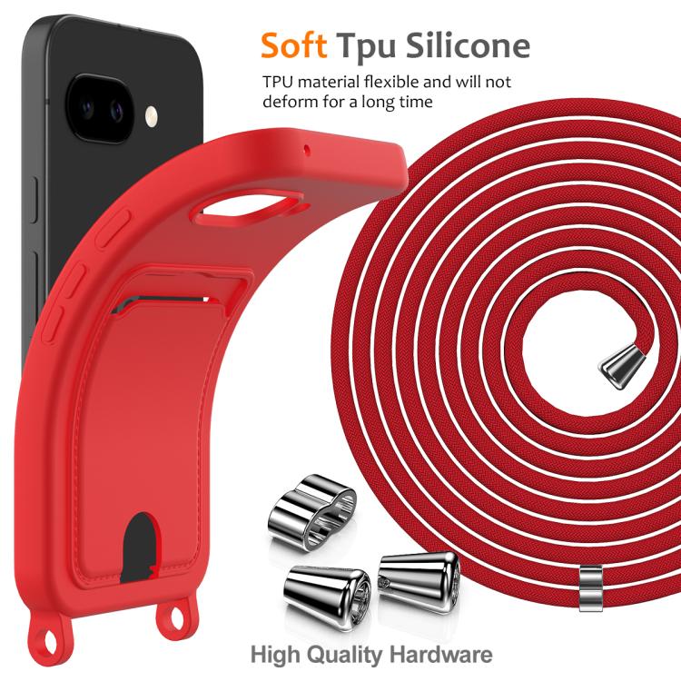 For Google Pixel 10a Integrated Card Bag Solid Color Liquid Silicone Phone Case with Lanyard