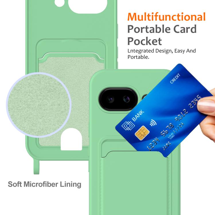 For Google Pixel 10a Integrated Card Bag Solid Color Liquid Silicone Phone Case with Lanyard