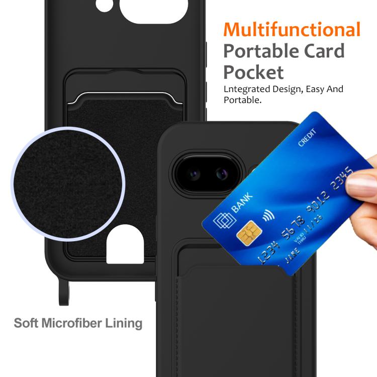 For Google Pixel 10a Integrated Card Bag Solid Color Liquid Silicone Phone Case with Lanyard