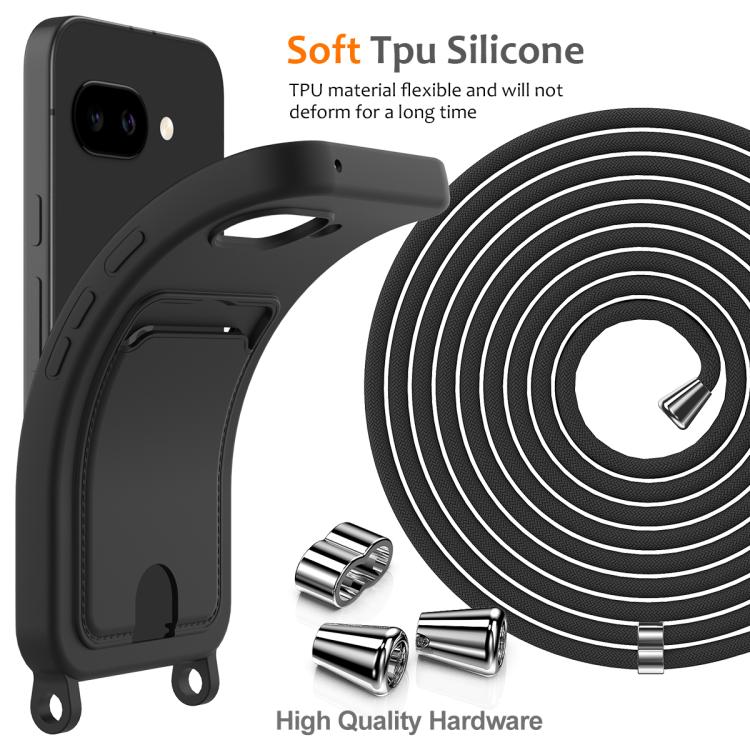 For Google Pixel 10a Integrated Card Bag Solid Color Liquid Silicone Phone Case with Lanyard