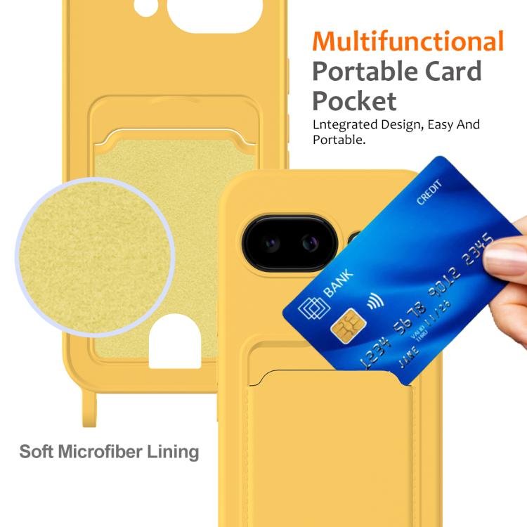 For Google Pixel 10a Integrated Card Bag Solid Color Liquid Silicone Phone Case with Lanyard