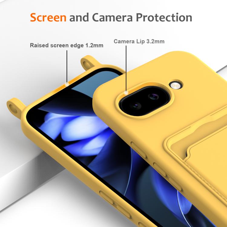 For Google Pixel 10a Integrated Card Bag Solid Color Liquid Silicone Phone Case with Lanyard