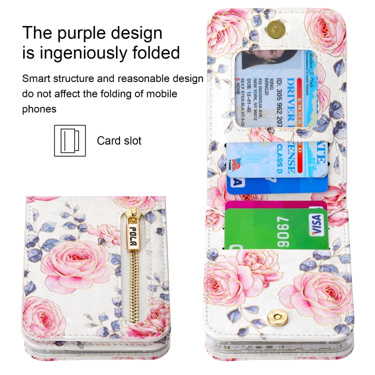 For Samsung Galaxy Z Flip5 POLA Rose Pattern Multi-Card Slots Zipper Wallet Phone Case