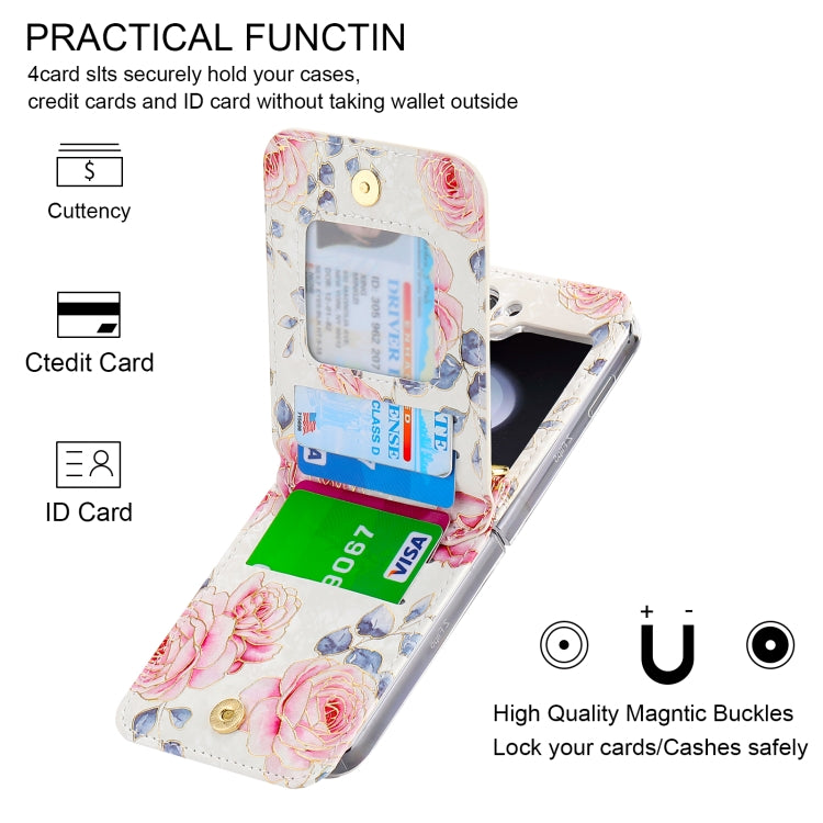 For Samsung Galaxy Z Flip5 POLA Rose Pattern Multi-Card Slots Zipper Wallet Phone Case
