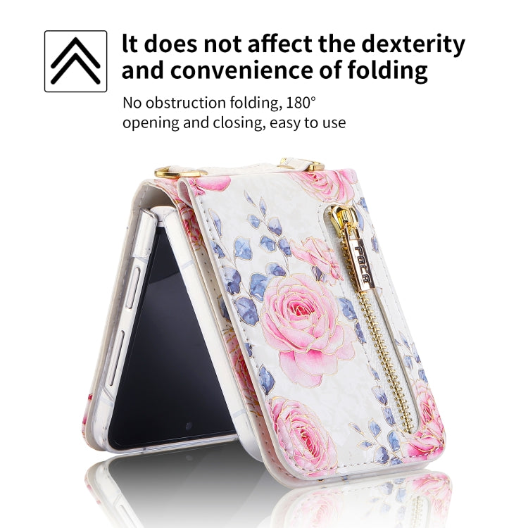 For Samsung Galaxy Z Flip5 POLA Rose Pattern Multi-Card Slots Zipper Wallet Phone Case