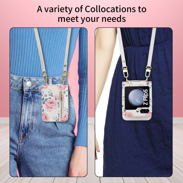 For Samsung Galaxy Z Flip5 POLA Rose Pattern Multi-Card Slots Zipper Wallet Phone Case