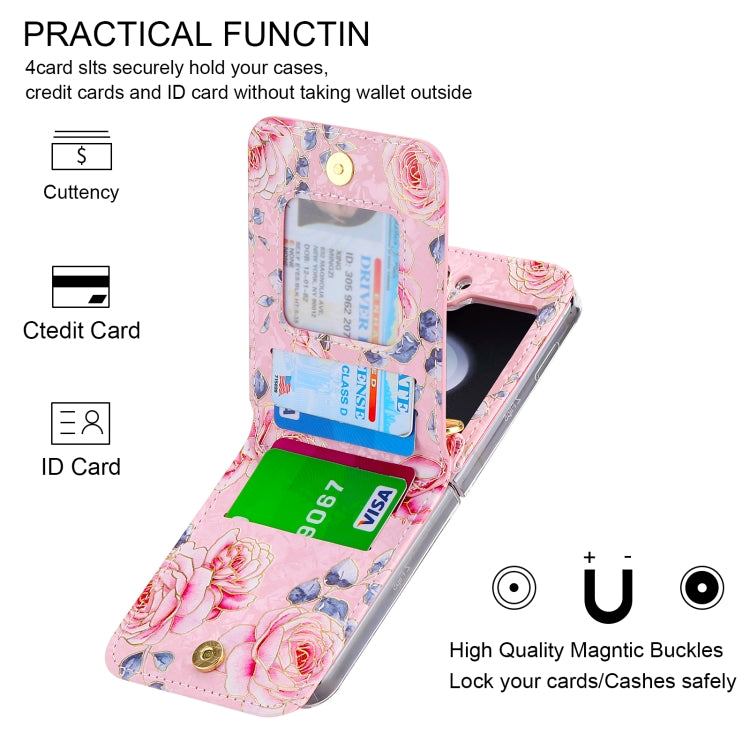 For Samsung Galaxy Z Flip5 POLA Rose Pattern Multi-Card Slots Zipper Wallet Phone Case