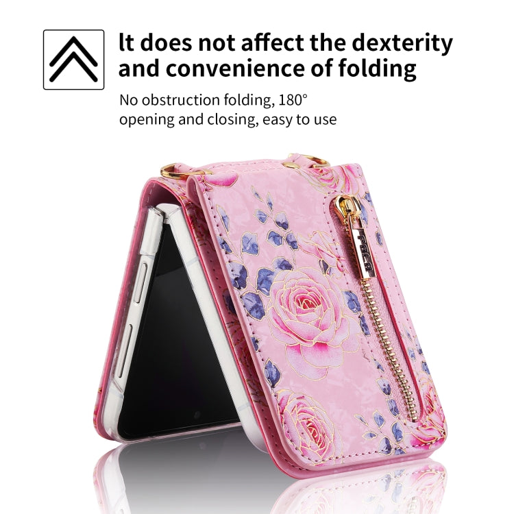 For Samsung Galaxy Z Flip5 POLA Rose Pattern Multi-Card Slots Zipper Wallet Phone Case