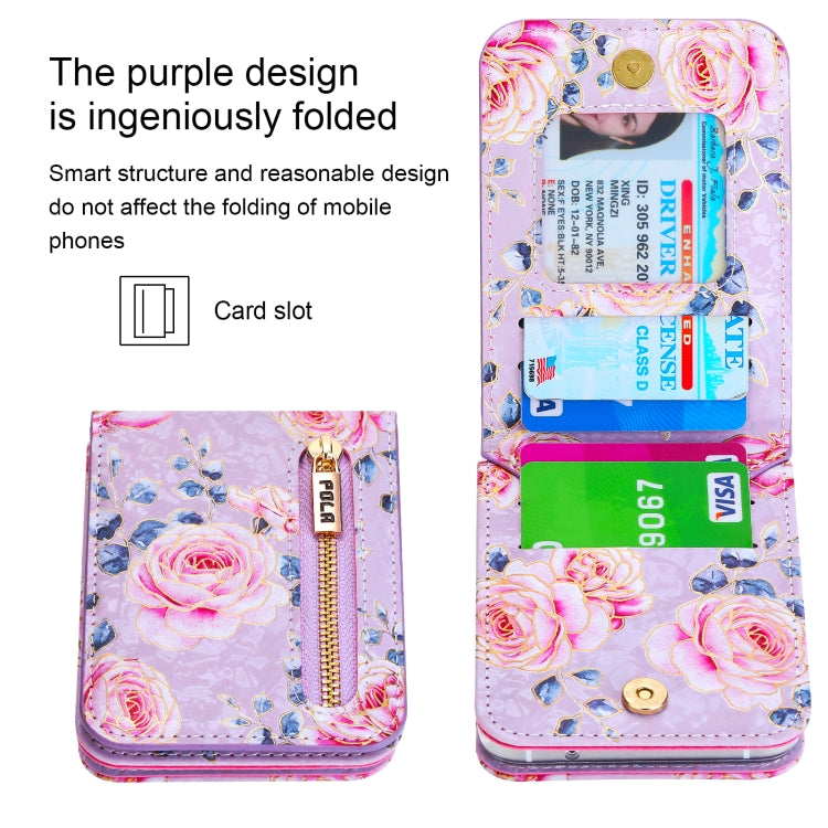 For Samsung Galaxy Z Flip5 POLA Rose Pattern Multi-Card Slots Zipper Wallet Phone Case