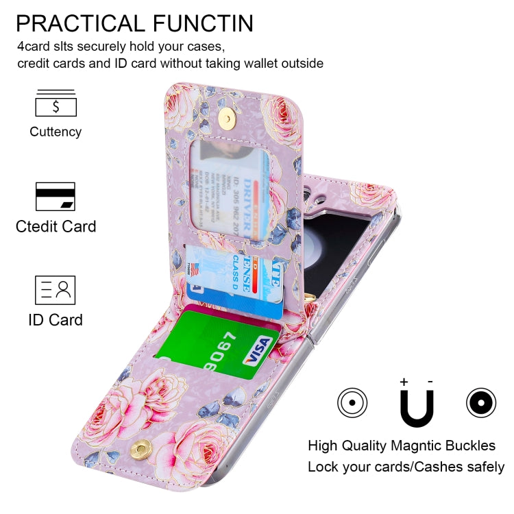 For Samsung Galaxy Z Flip5 POLA Rose Pattern Multi-Card Slots Zipper Wallet Phone Case