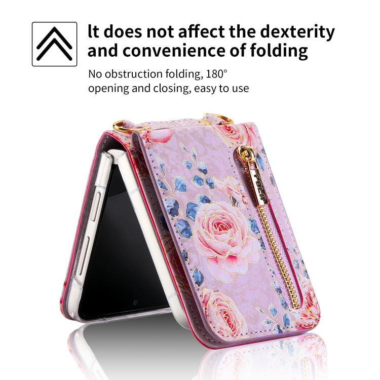 For Samsung Galaxy Z Flip5 POLA Rose Pattern Multi-Card Slots Zipper Wallet Phone Case