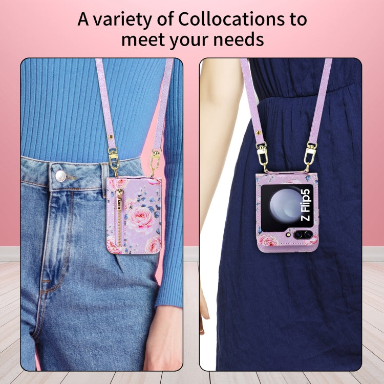 For Samsung Galaxy Z Flip5 POLA Rose Pattern Multi-Card Slots Zipper Wallet Phone Case