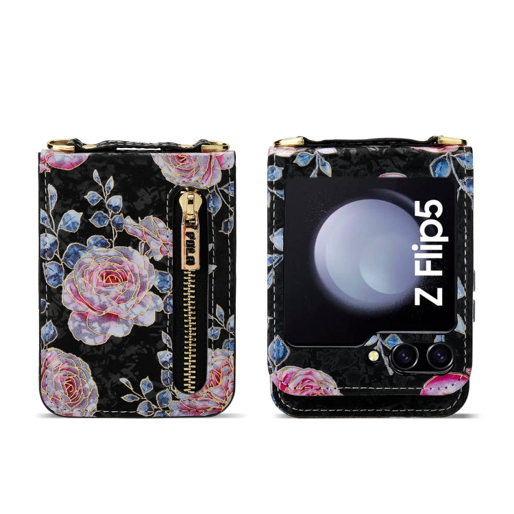 For Samsung Galaxy Z Flip5 POLA Rose Pattern Multi-Card Slots Zipper Wallet Phone Case