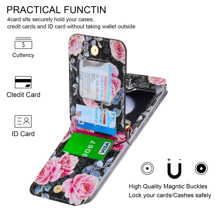 For Samsung Galaxy Z Flip5 POLA Rose Pattern Multi-Card Slots Zipper Wallet Phone Case