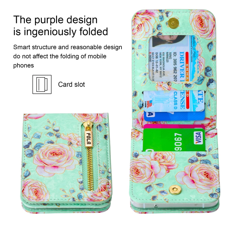 For Samsung Galaxy Z Flip5 POLA Rose Pattern Multi-Card Slots Zipper Wallet Phone Case