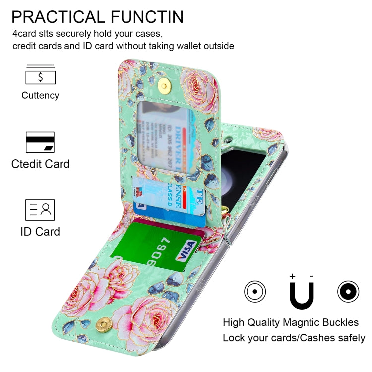 For Samsung Galaxy Z Flip5 POLA Rose Pattern Multi-Card Slots Zipper Wallet Phone Case