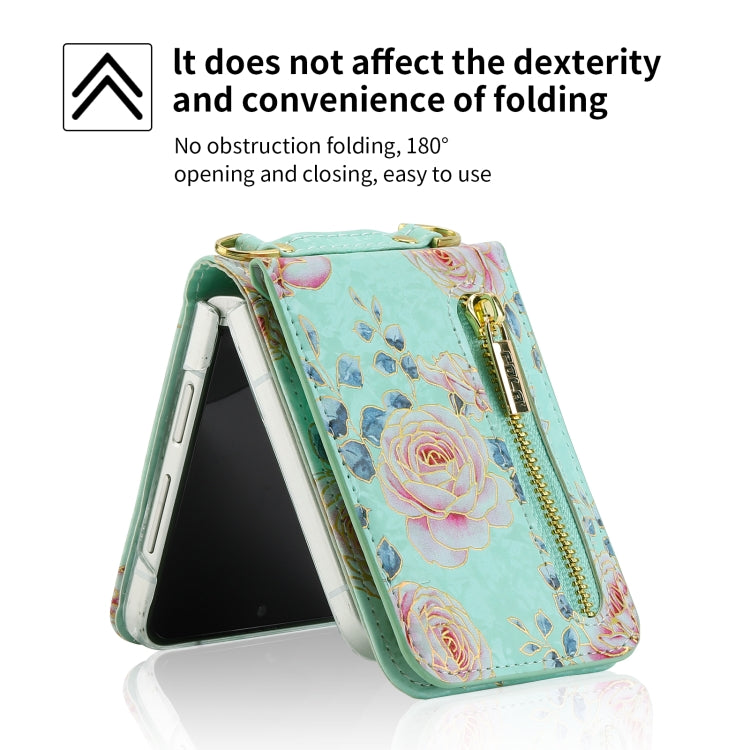 For Samsung Galaxy Z Flip5 POLA Rose Pattern Multi-Card Slots Zipper Wallet Phone Case