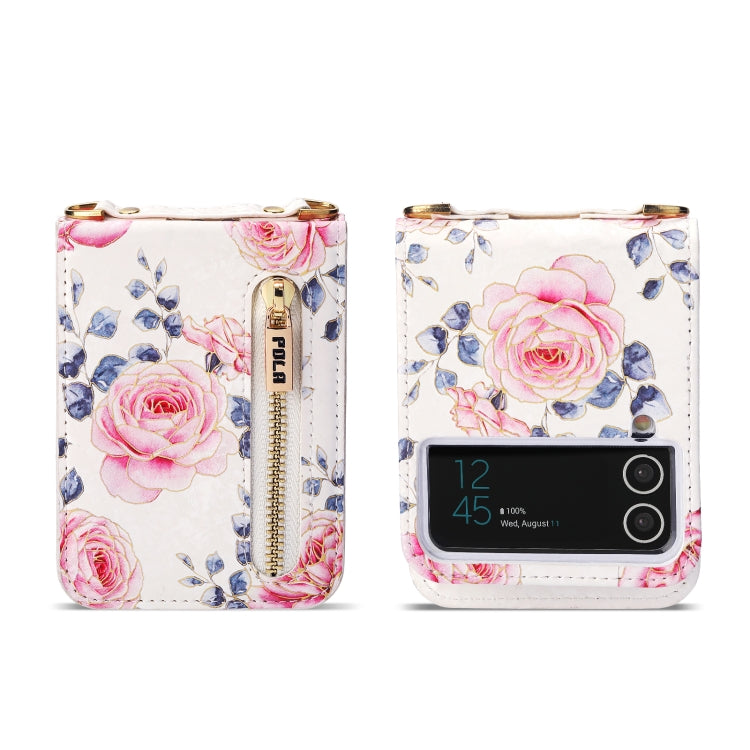 For Samsung Galaxy Z Flip3 5G POLA Rose Pattern Multi-Card Slots Zipper Wallet Phone Case