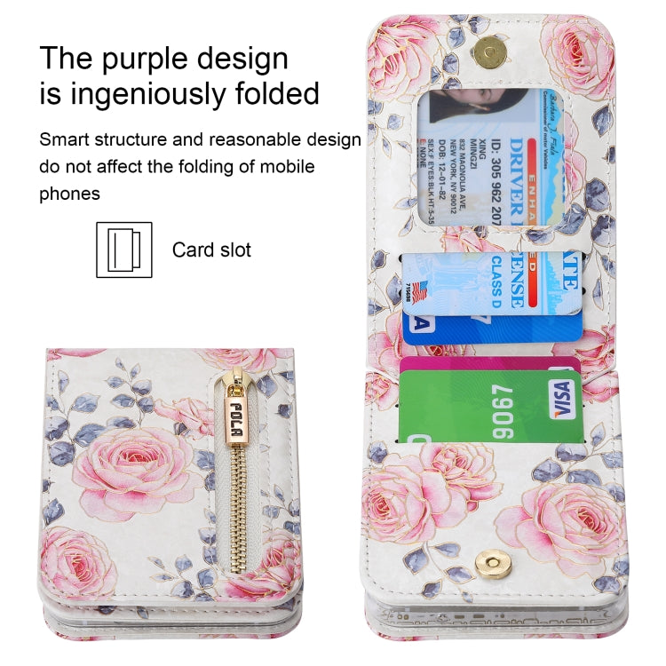 For Samsung Galaxy Z Flip3 5G POLA Rose Pattern Multi-Card Slots Zipper Wallet Phone Case