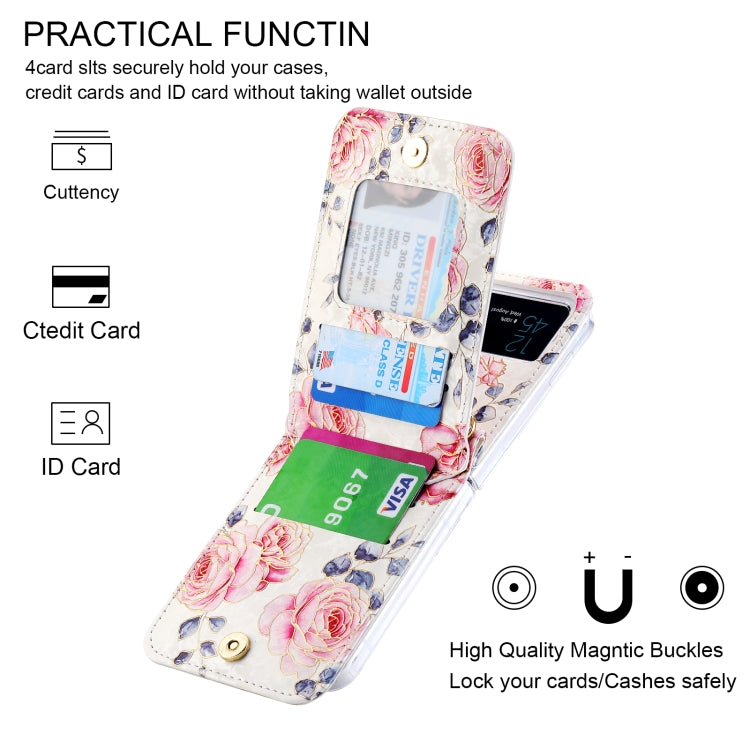 For Samsung Galaxy Z Flip3 5G POLA Rose Pattern Multi-Card Slots Zipper Wallet Phone Case