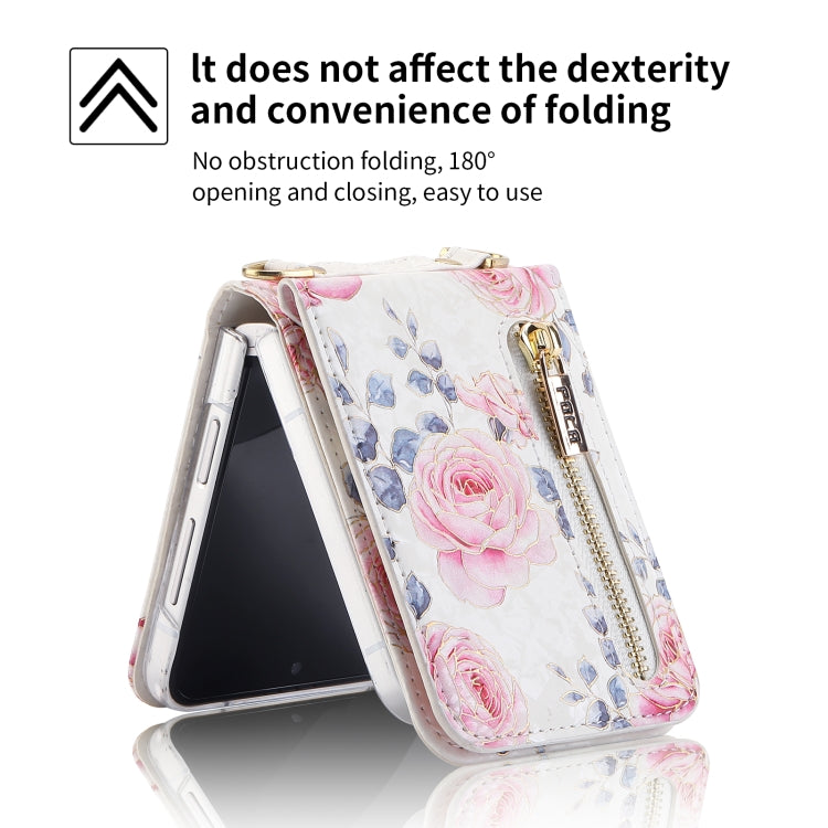 For Samsung Galaxy Z Flip3 5G POLA Rose Pattern Multi-Card Slots Zipper Wallet Phone Case