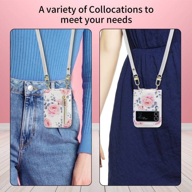 For Samsung Galaxy Z Flip3 5G POLA Rose Pattern Multi-Card Slots Zipper Wallet Phone Case