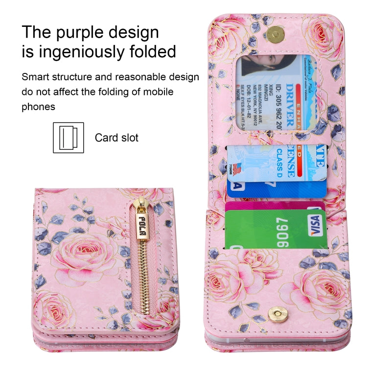 For Samsung Galaxy Z Flip3 5G POLA Rose Pattern Multi-Card Slots Zipper Wallet Phone Case