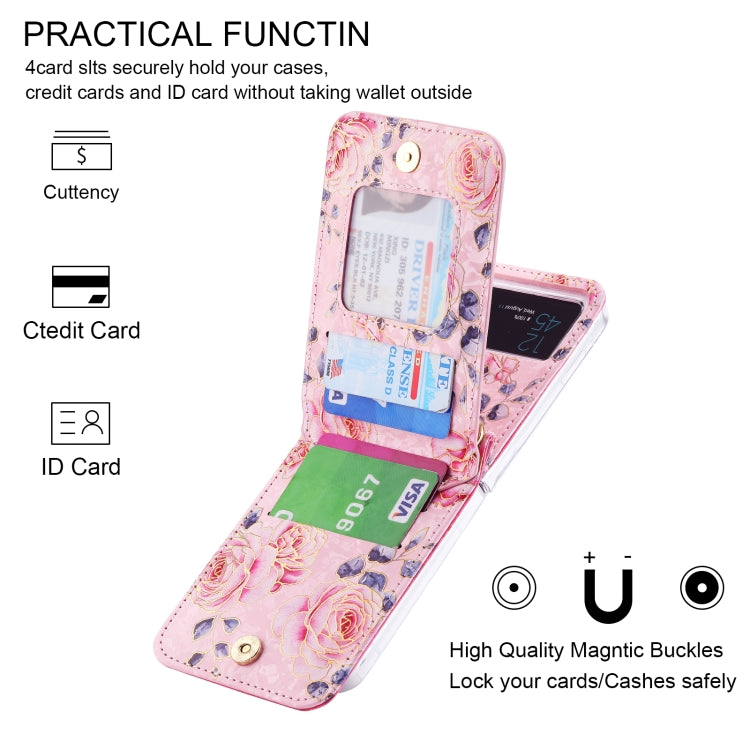 For Samsung Galaxy Z Flip3 5G POLA Rose Pattern Multi-Card Slots Zipper Wallet Phone Case