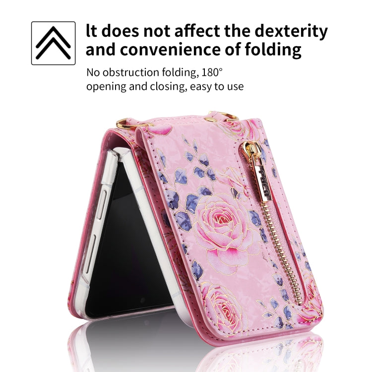 For Samsung Galaxy Z Flip3 5G POLA Rose Pattern Multi-Card Slots Zipper Wallet Phone Case