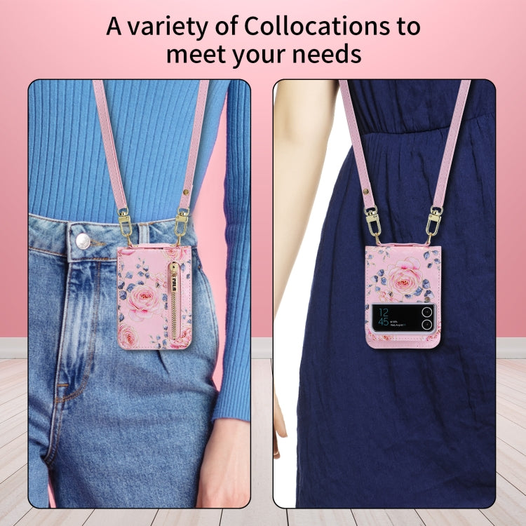 For Samsung Galaxy Z Flip3 5G POLA Rose Pattern Multi-Card Slots Zipper Wallet Phone Case