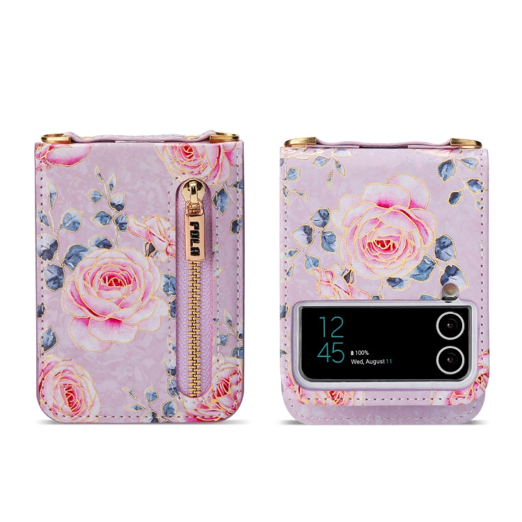 For Samsung Galaxy Z Flip3 5G POLA Rose Pattern Multi-Card Slots Zipper Wallet Phone Case
