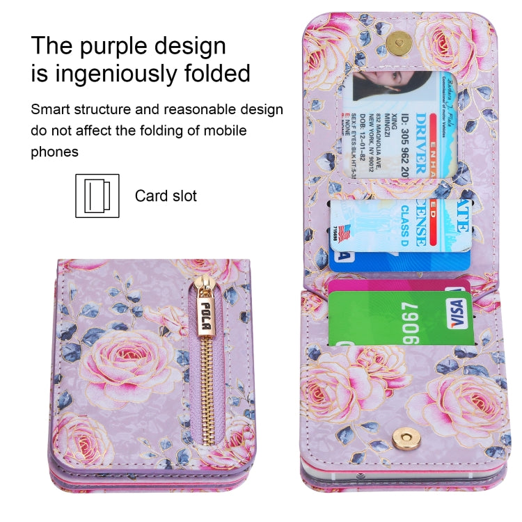 For Samsung Galaxy Z Flip3 5G POLA Rose Pattern Multi-Card Slots Zipper Wallet Phone Case