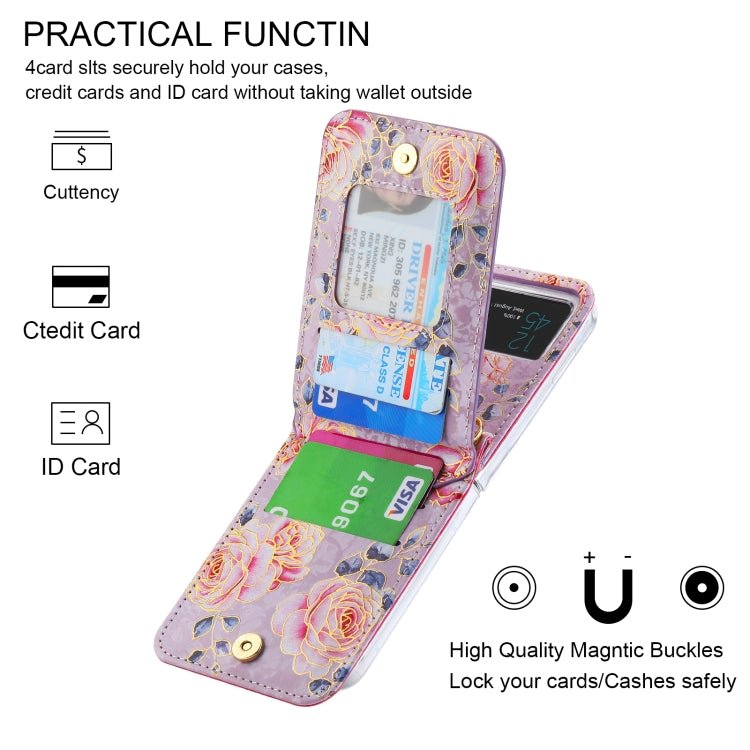 For Samsung Galaxy Z Flip3 5G POLA Rose Pattern Multi-Card Slots Zipper Wallet Phone Case