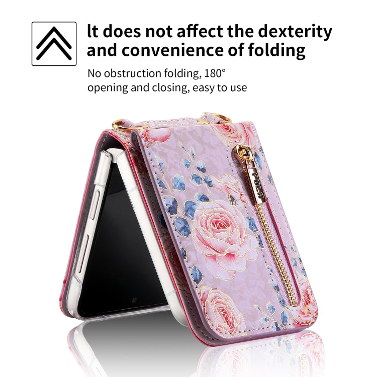 For Samsung Galaxy Z Flip3 5G POLA Rose Pattern Multi-Card Slots Zipper Wallet Phone Case