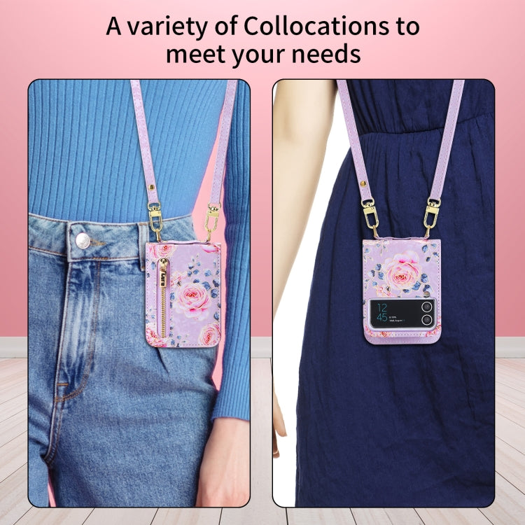 For Samsung Galaxy Z Flip3 5G POLA Rose Pattern Multi-Card Slots Zipper Wallet Phone Case
