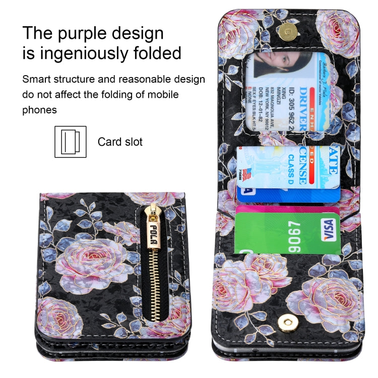 For Samsung Galaxy Z Flip3 5G POLA Rose Pattern Multi-Card Slots Zipper Wallet Phone Case