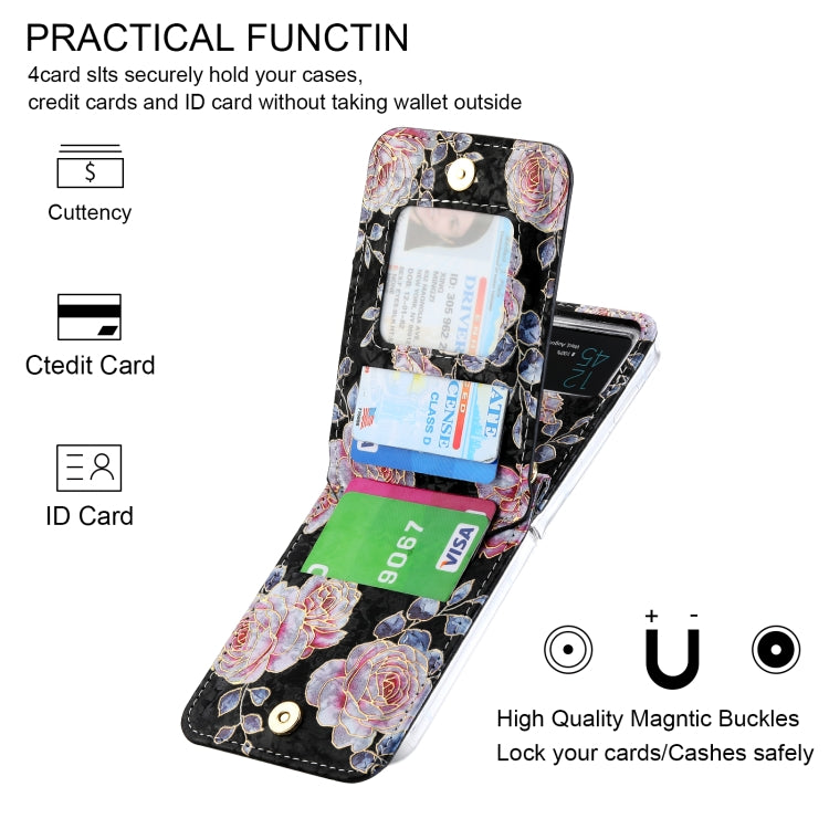 For Samsung Galaxy Z Flip3 5G POLA Rose Pattern Multi-Card Slots Zipper Wallet Phone Case