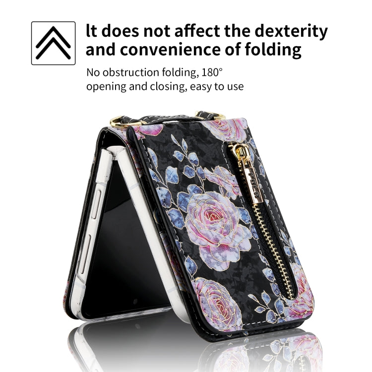 For Samsung Galaxy Z Flip3 5G POLA Rose Pattern Multi-Card Slots Zipper Wallet Phone Case