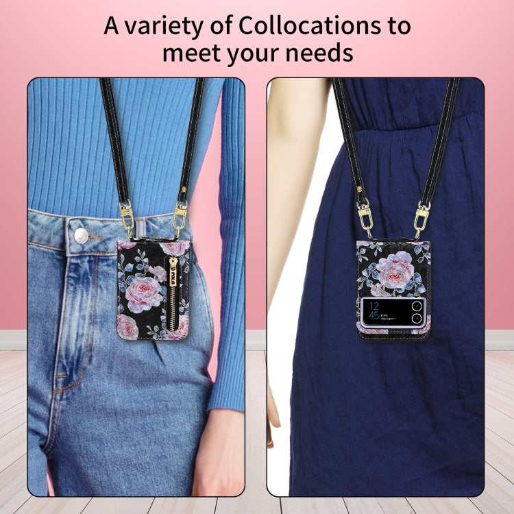 For Samsung Galaxy Z Flip3 5G POLA Rose Pattern Multi-Card Slots Zipper Wallet Phone Case